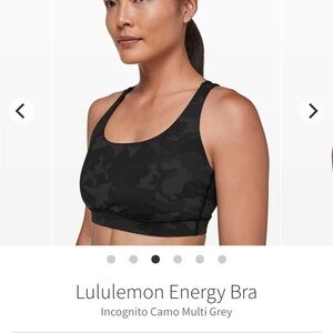 Lululemon Energy Bra size 12 GUC. Incognito Camo Multi Grey.  * pads included*